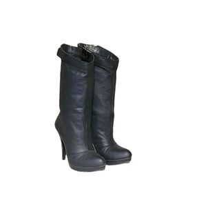 Women Vintage Leather Black Mid Calf Pirate Cut Boots By BCBG Generation Size 6B